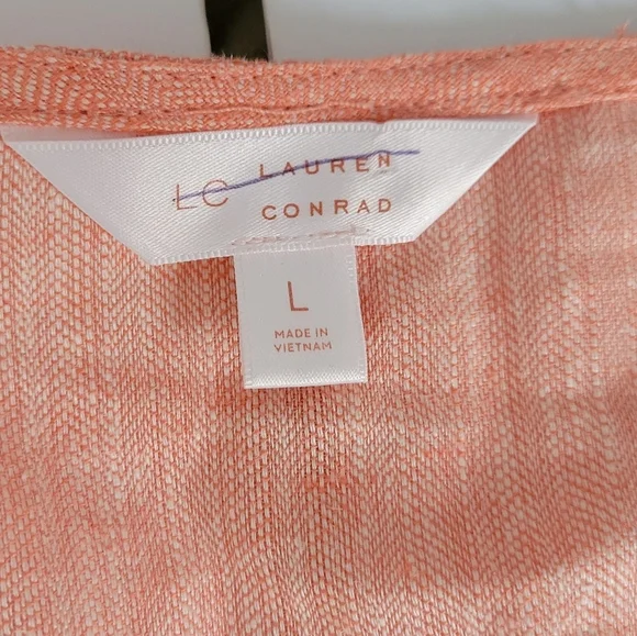 Lauren Conrad Salmon Colored Linen Tie Front V Neck 3/4 Sleeve Shirt - Picture 6 of 8